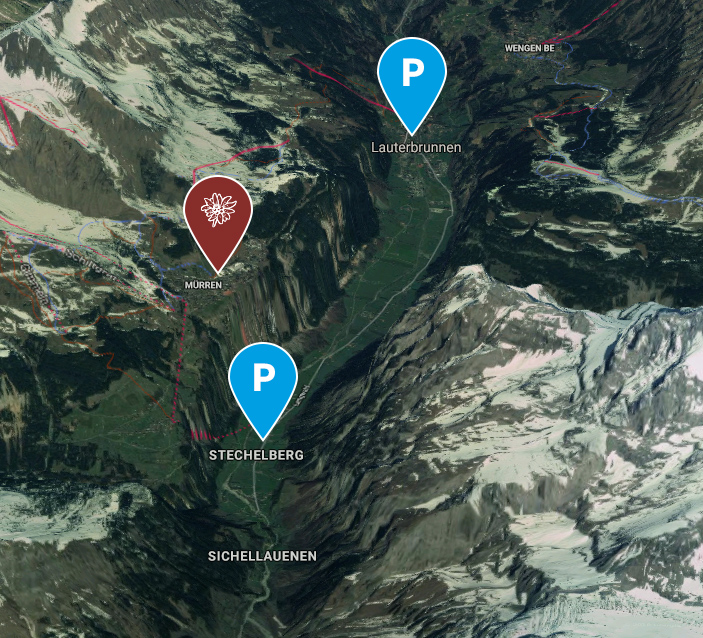 Kartenasnicht Mürren in der Schweiz